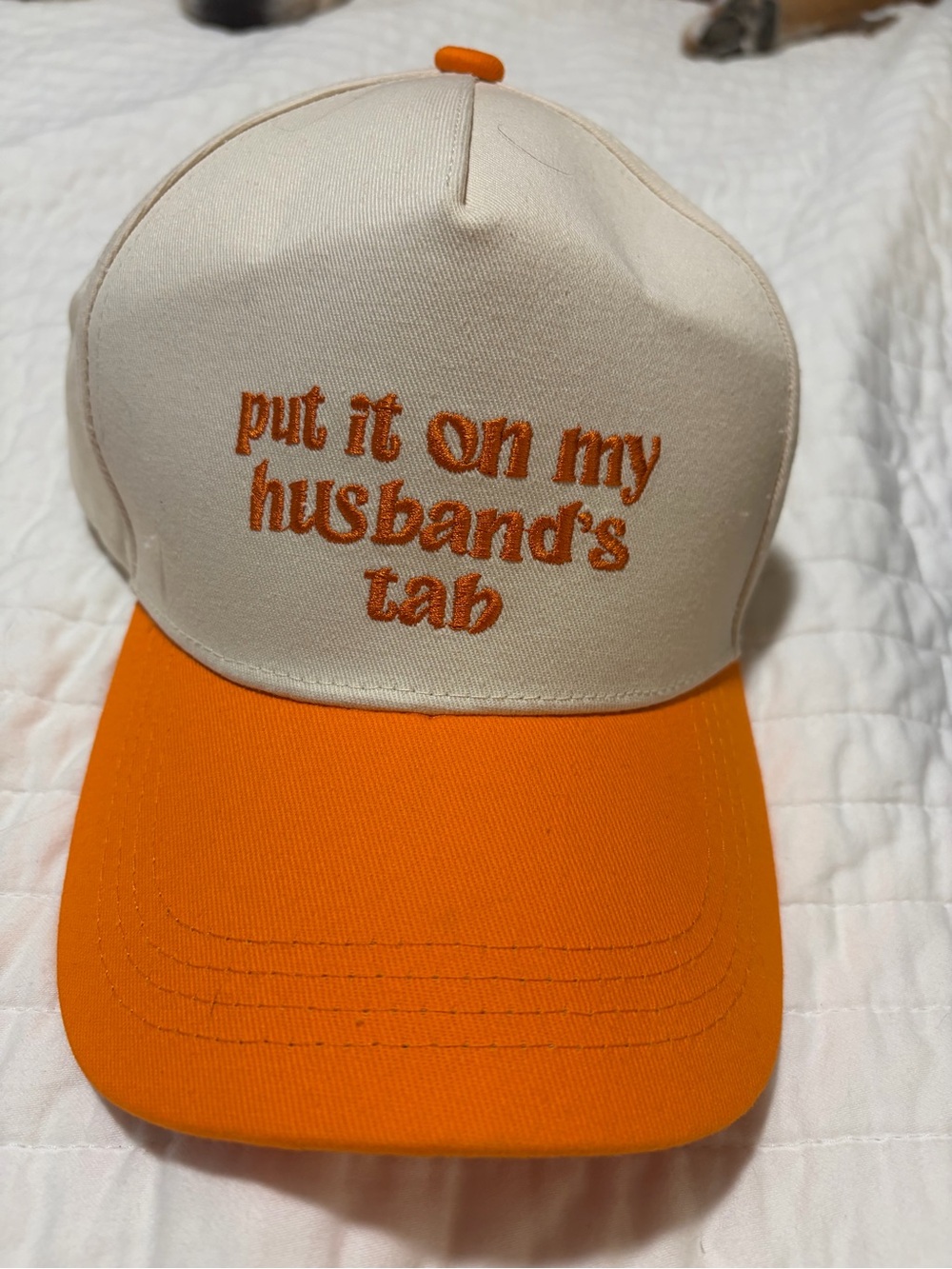Cream and Orange Trucker Hat with Embroidered Slogan